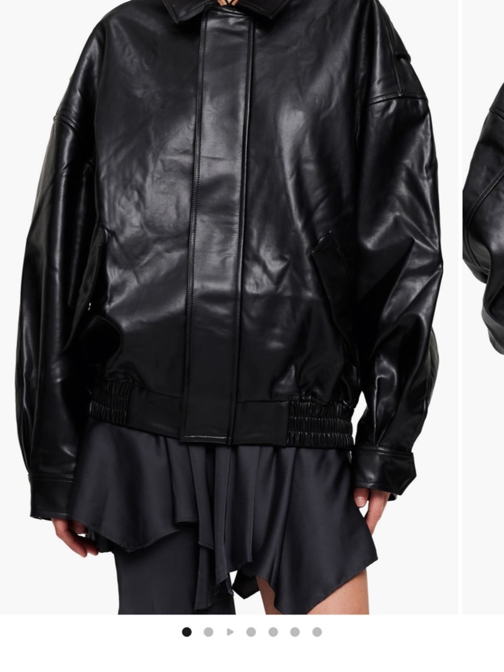 Black Faux Leather Oversized Bomber Jacket